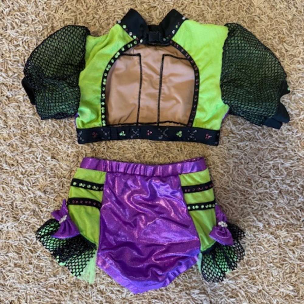 Custom Dance Competition Costume - Jazz - Purple/Green/Black - Child S/M (6-7) - Picture 2 of 2